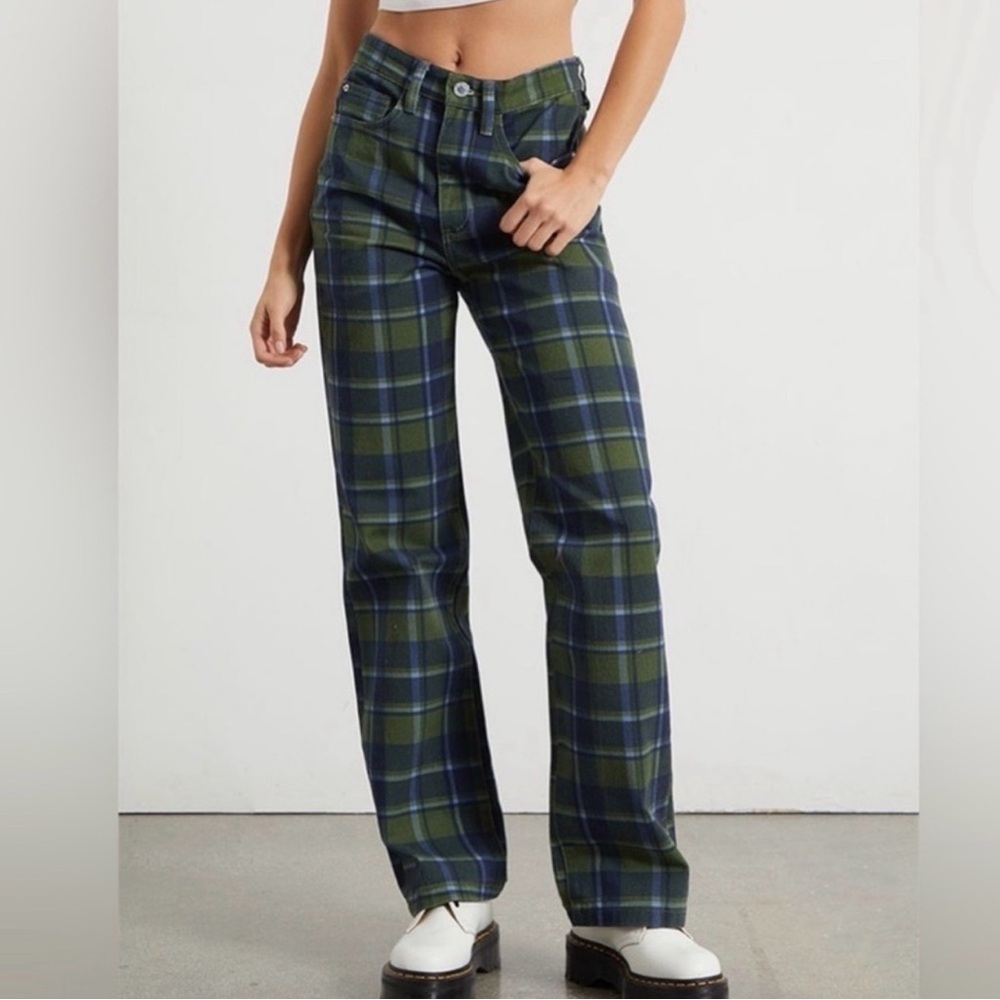 Classic plaid High rise dad jeans
